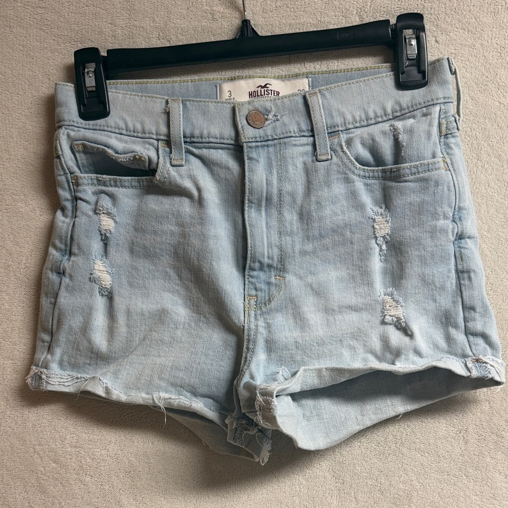 Hollister Light Wash Distressed High-Rise Denim Shorts